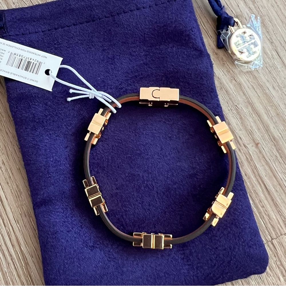 Tory Burch Serif T Single-Wrap Bracelet Tory Gold Coconut Vachetta Size S/M - Picture 7 of 7